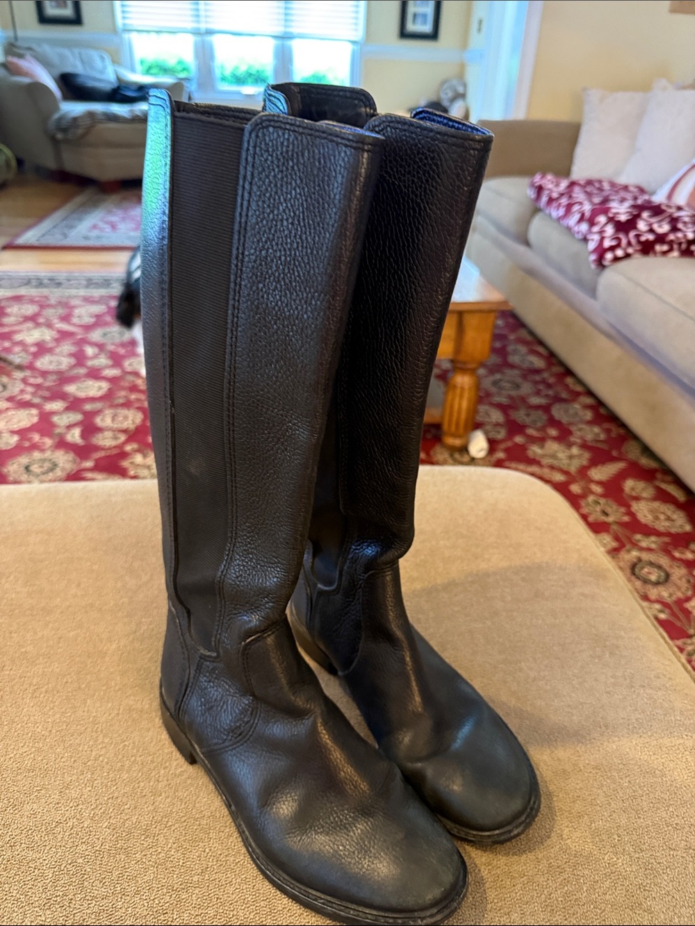 Tory Burch Black Christy Leather Tall Boots Size 7.5 (TD)